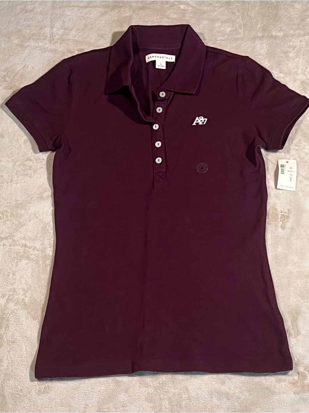 Aeropostale Women's Burgundy Button-Down Polo Shirt